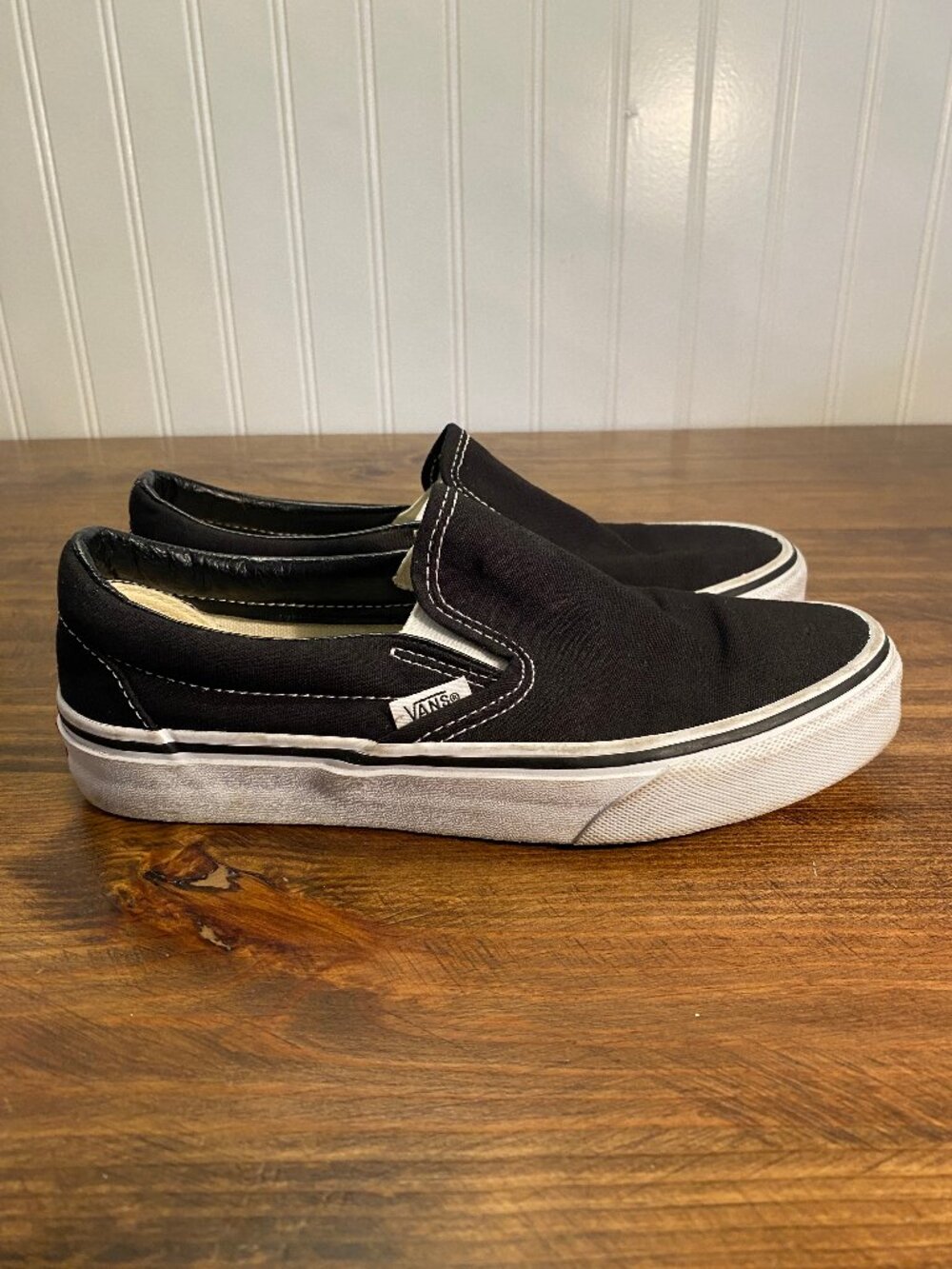 Vans - Classic Slip-On Black Canvas Sneakers - Women's 6 Men's 4.5 Skate Shoes